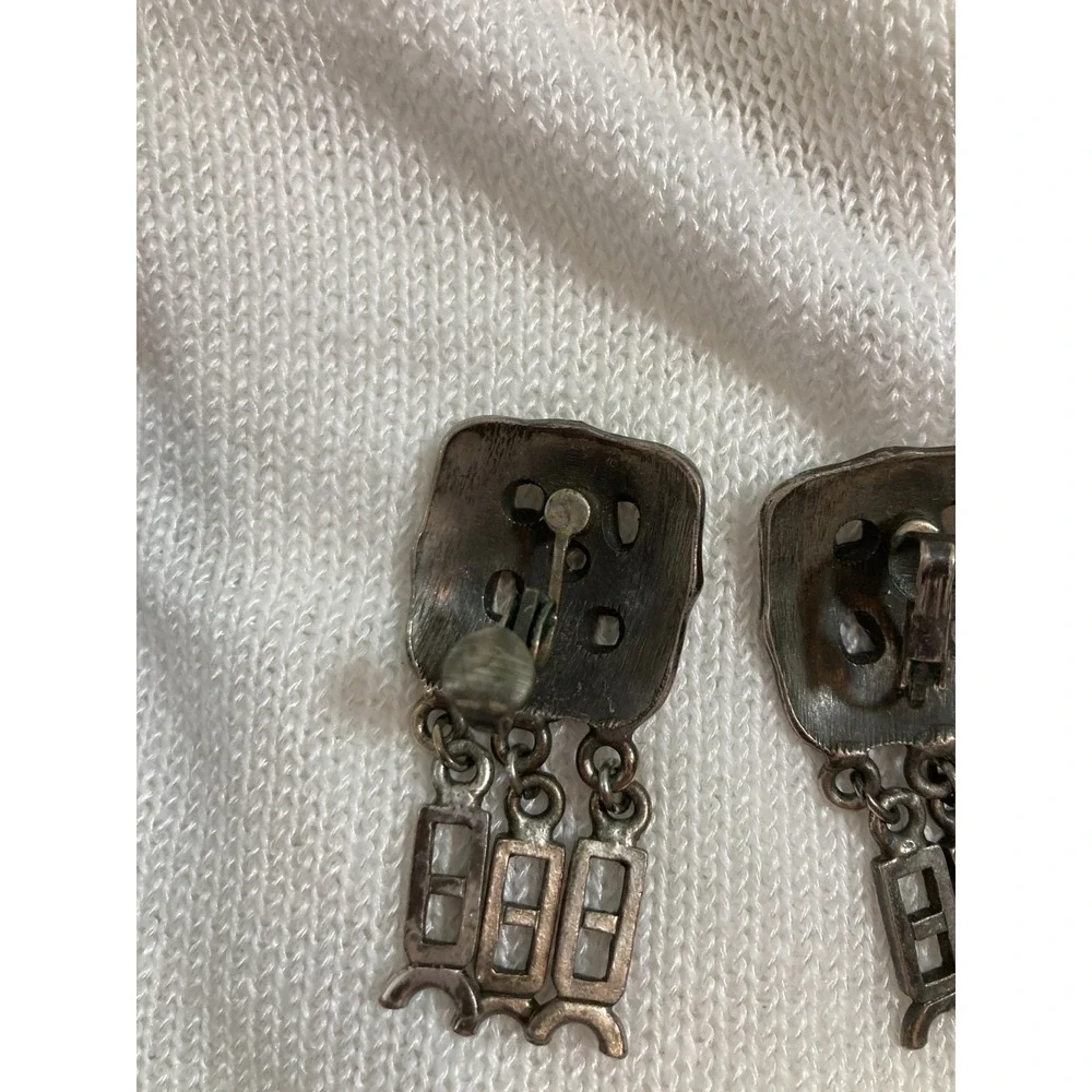 Vintage Modernist Pewter Clip On Earrings‎ Artsy Brutalist Statement Artisan